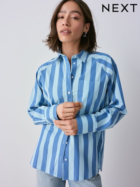 Light/Dark Blue Stripe Girlfriend Oversized Long Sleeve Shirt (AL1240) | kr332