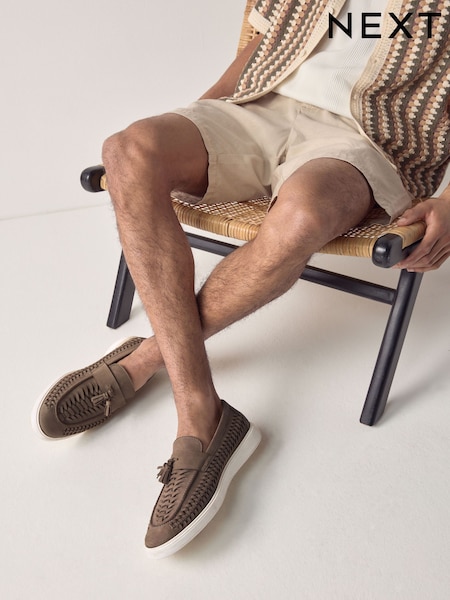 Mid Stone Leather Weave Cupsole Loafers (AL1348) | 1,857 UAH