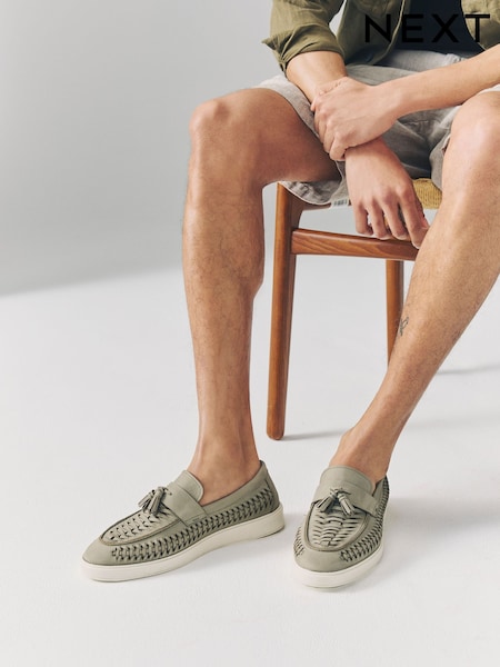 Зеленый - Leather Weave Cupsole Loafers (AL1362) | €53
