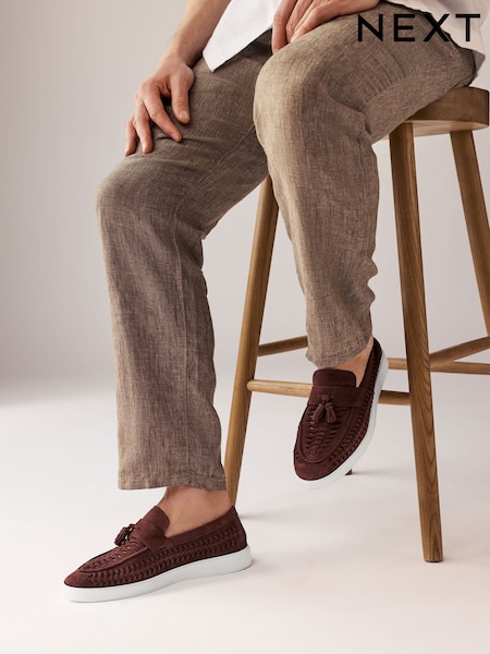 Rust Leather Weave Cupsole Loafers (AL1373) | 1,857 UAH