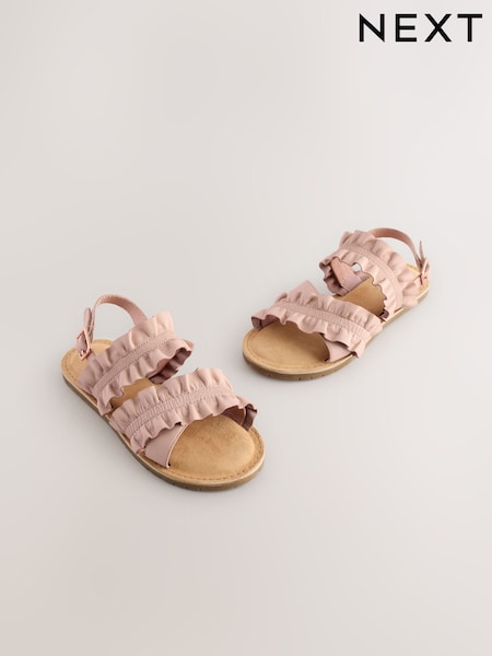 Pink Leather Ruffle Sandals (AL1407) | €35 - €45