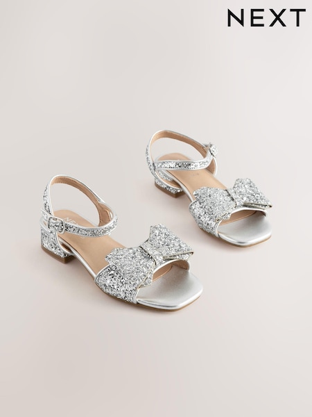Silver Glitter Bow Heeled Sandals (AL1408) | €33 - €43