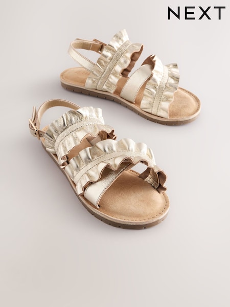 Gold Leather Ruffle Sandals (AL1414) | 114 QAR - 148 QAR