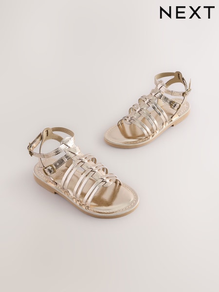 Gold Metallic Leather Gladiator Sandals (AL1417) | AED122 - AED157