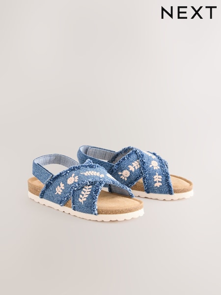 Denim Embroidered Slip on Corkbed Sandals (AL1419) | €29 - €39