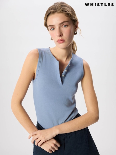 modra - Whistles majica brez rokavov z gumbi spredaj Henley