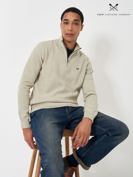 Crew Clothing Company Moss Stitch Half Zip Brown 100% Cotton Jumper (AL1645) | R$ 740