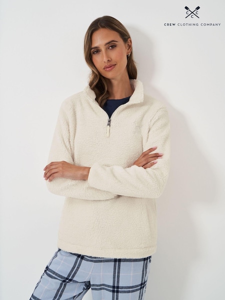 Natural - Crew Clothing Company Borg Lounge Hanorac cu jumătate de fermoar (AL1654) | 196 LEI
