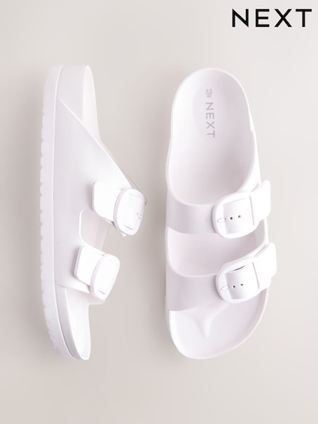 Alb EVA - Beach Double Strap Pantofi cu talpa plată Papuc/Glisor (AL1705) | 115 LEI