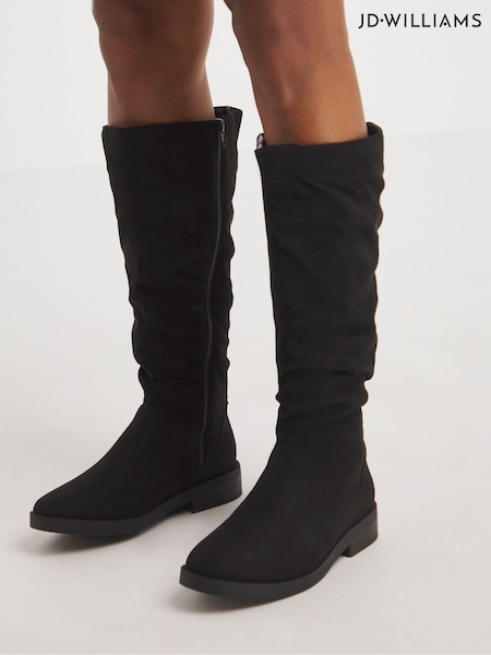 JD Williams Black Super Curvy Calf Microsuede Ruched Boots in Wide Fit Super Curvy Calf (AL1732) | €75