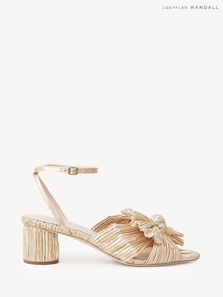 Loeffler Randall Gold Dahlia Pleated Knot Sandals With Ankle Strap (AL1750) | 1,584 QAR