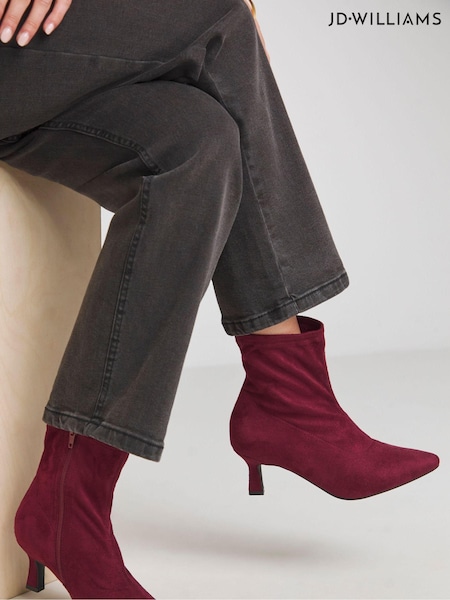 JD Williams Burgundy Kitten Heel Sock Boots In Wide Fit (AL1753) | €59