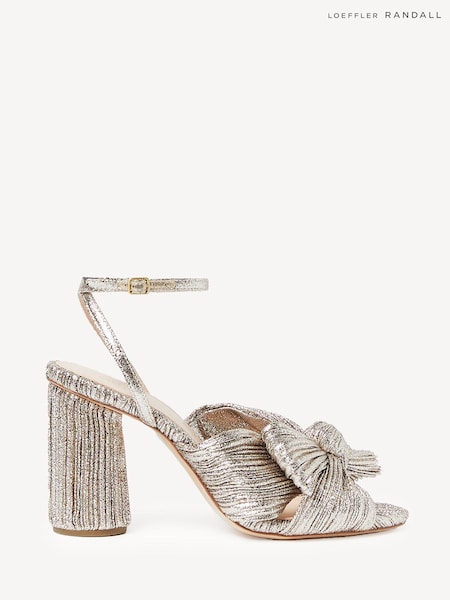 Loeffler Randall Gold Yellow Camellia Pleated Knot Heeled Sandals With Ankle Strap (AL1756) | AED2,213