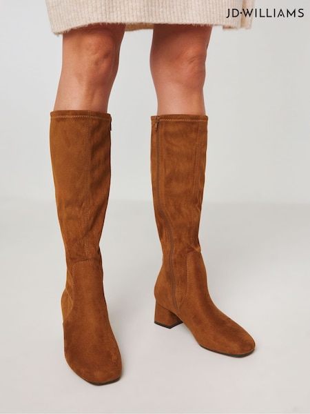 JD Williams Natural Low Block Heel Knee High Boots in Extra Wide Fit (AL1766) | €31
