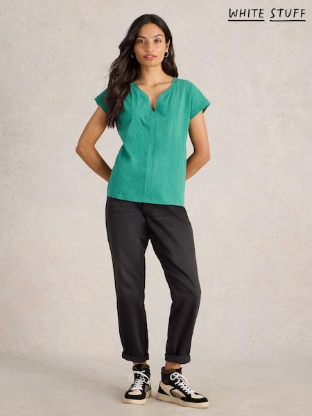 White Stuff Green Nelly Notch Neck T-Shirt (AL1783) | 145 QAR