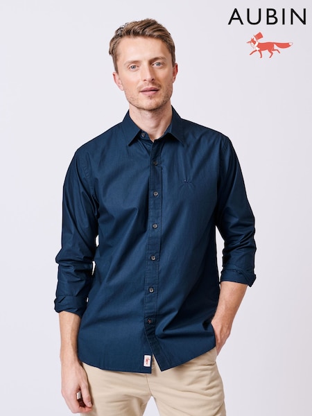 Aubin Blue Navy Chase Poplin 100% Cotton Shirt (AL1810) | €113