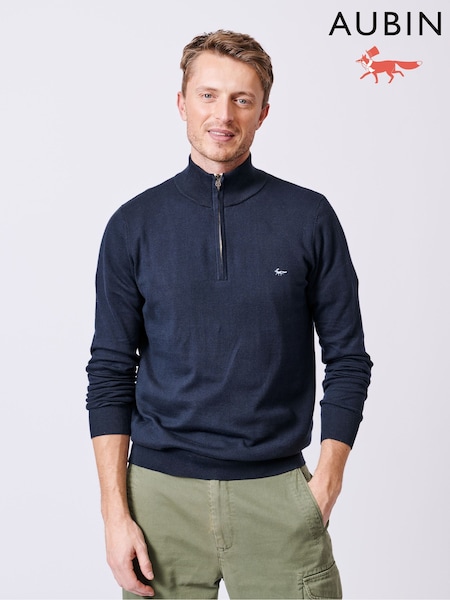 Aubin Blue Navy Daw Cotton Zip Neck 100% Cotton Jumper (AL1823) | €113