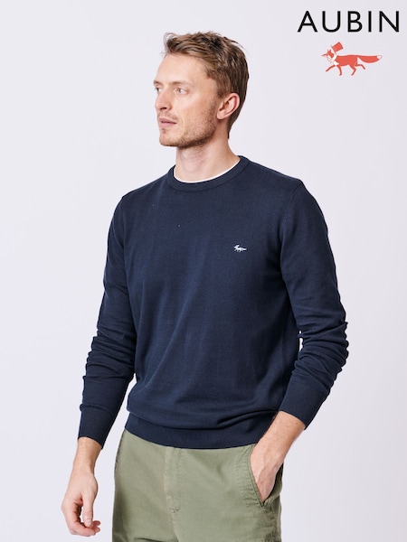 Aubin Blue Navy Raven Cotton Crew Neck 100% Cotton Jumper (AL1849) | R$ 680
