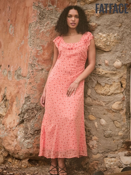 FatFace Sloane Coral Pink Scoop Neck Printed Dress (AL1855) | R$ 980