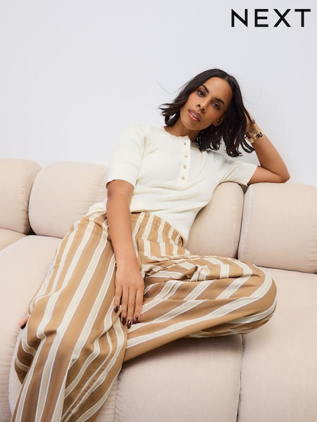 Ecru/Brown Wide Leg Striped Trousers (AL1913) | 1,413 UAH