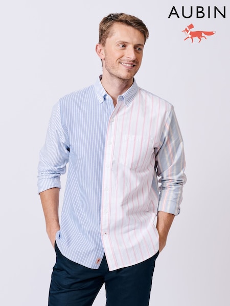 Striped Patchwork - Aubin Albastru Burwell Patchwork 100% Bumbac Cămăși (AL1915) | 663 LEI