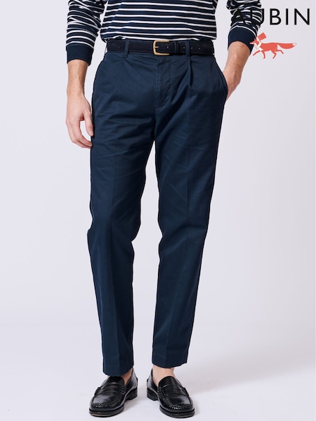 Синий - Aubin Blue Stickney Relaxed Fit 100% Cotton Trousers (AL1946) | €158