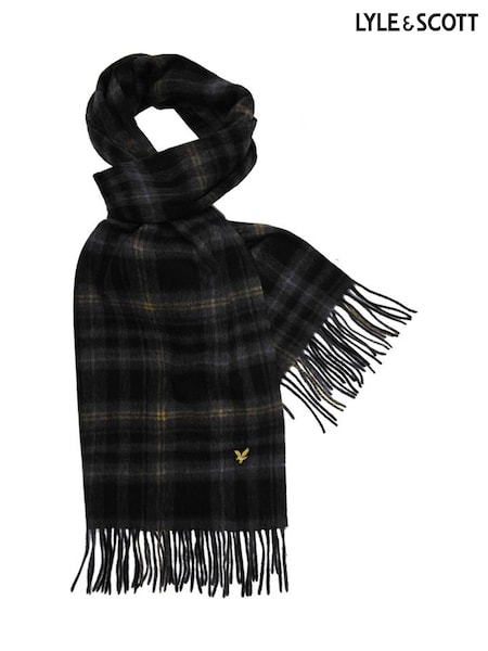Lyle & Scott Black Tartan Cashmere Scarf (AL2106) | AED218
