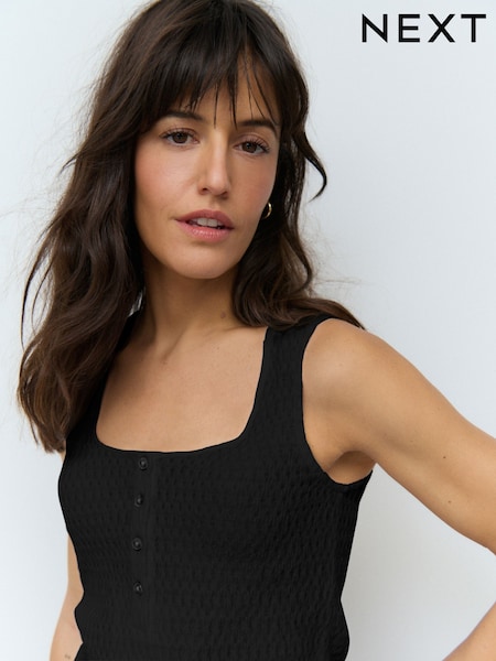 שחור - Textured Henley Detail Tank (AL2117) | ‏60‏₪