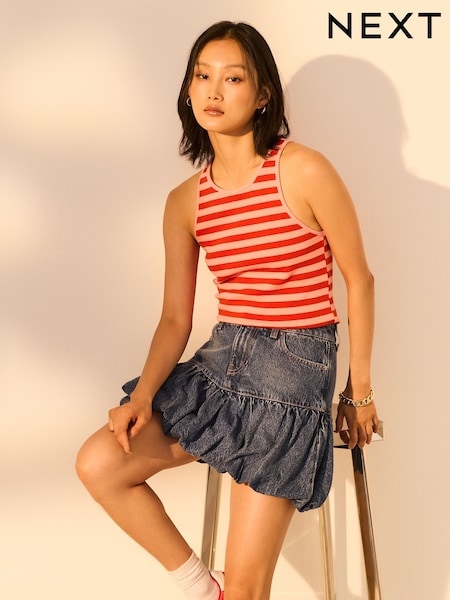Red/Pink Knitted Stripe Racer Tank (AL2118) | kr357