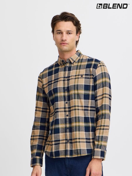 Bleumarin albastru - Blend 100% Cotton Carouri Mânecă lungă Cămăși (AL2419) | 156 LEI
