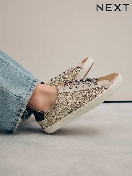 Gold Forever Comfort® Glitter Detail Round Toe Lace-Up Trainers (AL2489) | R$ 315