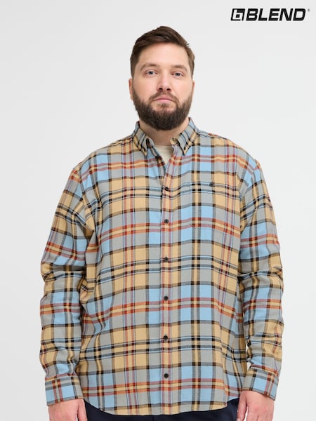 Blend Big & Tall Blue Check Long Sleeve 100% Cotton Shirt (AL2498) | €20