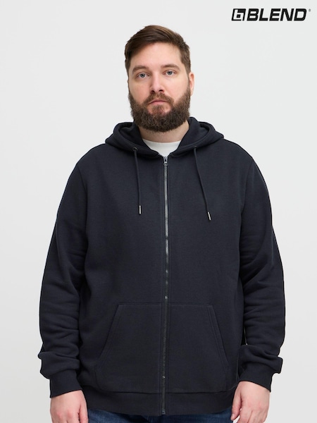 Blend Big & Tall Black Zip Through Hooded Sweatshirt with Chest Print (AL2506) | €50