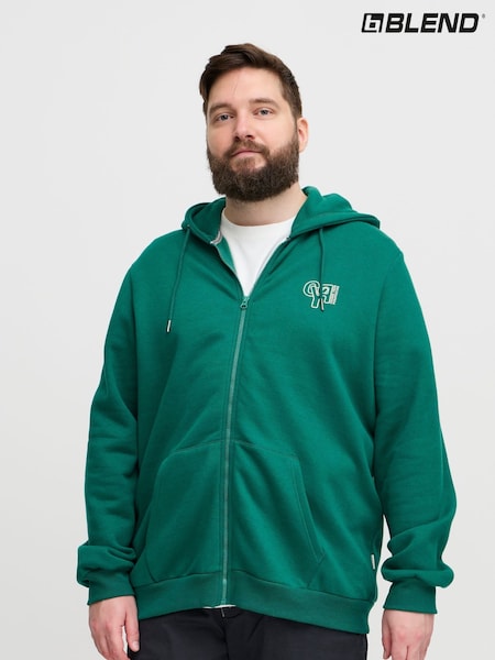 Blend Big & Tall Green Zip Up Hooded Sweatshirt with Chest Print (AL2507) | ₪176