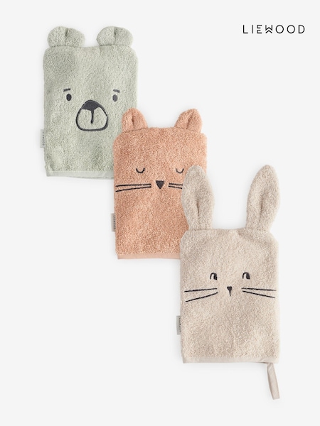 Liewood Blue 100% Organic Cotton Sylvester Classic Bath Washcloths 3 Pack (AL2535) | $78