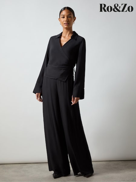 Ro&Zo Black Crepe Wide Leg Trousers (AL2688) | €76