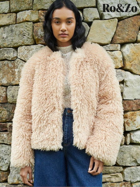 Ro&Zo Brown Beige Faux Fur Coat (AL2690) | €105