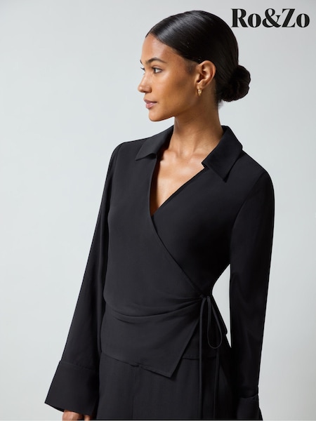 Ro&Zo Black Crepe Wrap Shirt (AL2692) | €60