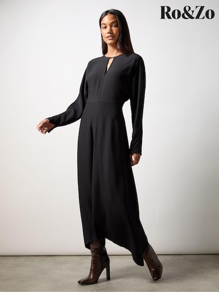 Ro&Zo Black Crepe Keyhole Midi Dress (AL2693) | €83
