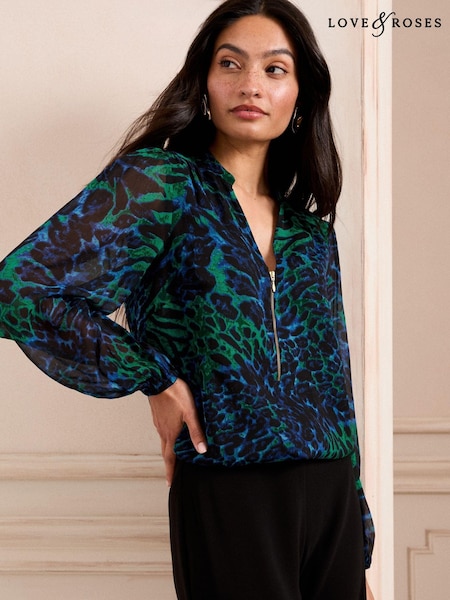 Love & Roses Zip Front Mix Sheer Long Sleeve Length Blouse (AL2725) | 198 LEI