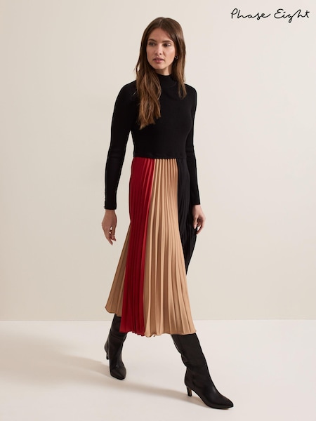 Phase Eight Black Petite Kiera Colourblock Woven Hem Midi Dress (AL2759) | €83