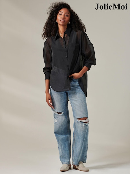 Jolie Moi Black Sheer Keyhole Back Shirt (AL2794) | €34