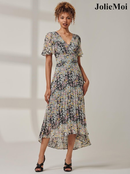 Jolie Moi Black Meagan V-Neck Chiffon Maxi Dress (AL2796) | €60
