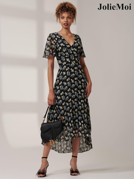 Jolie Moi Black Meagan V-Neck Chiffon Maxi Dress (AL2801) | €50