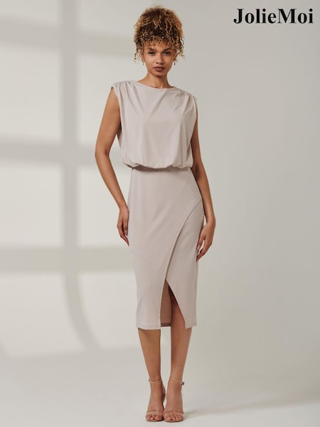 Jolie Moi Grey Kira Tiered Draped Bodycon Dress (AL2813) | €86