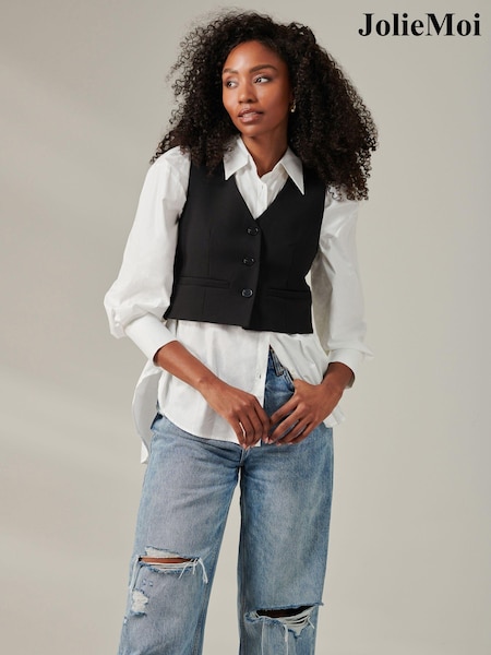 Jolie Moi Black Plain Button Up Waistcoat (AL2814) | €30