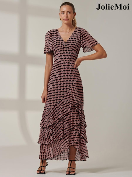 Jolie Moi Geo Print Tiered Maxi Dress (AL2817) | €134