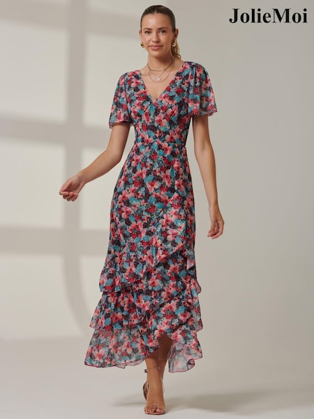 Jolie Moi Angel Sleeve Tiered Hem Maxi Dress (AL2818) | €134