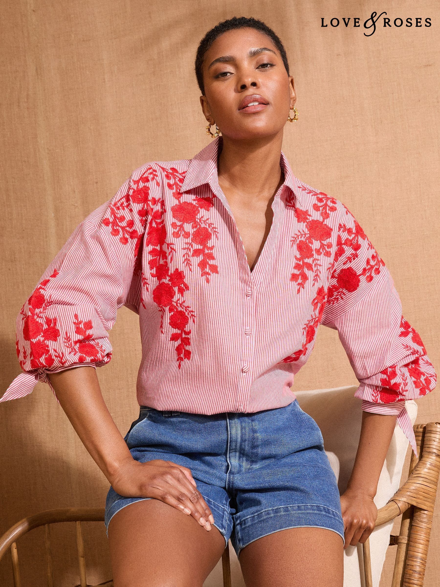トップス andmary Flower ribbon tops red ANDMARY】Flower ribbon tops