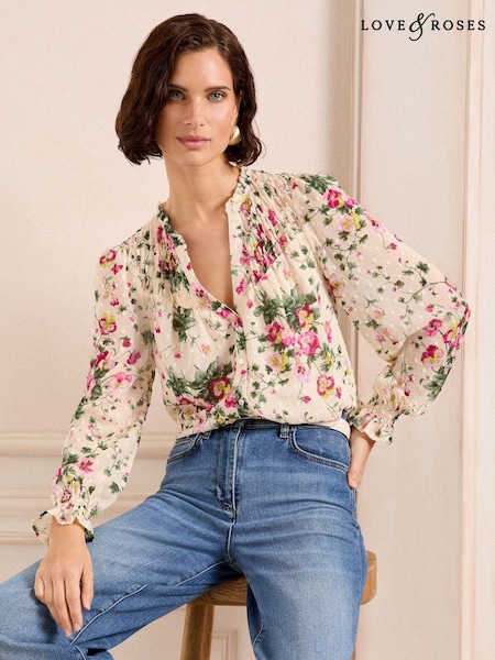 Love & Roses Shirred Detail Dobby Long Sleeve Blouse (AL2850) | 298 LEI